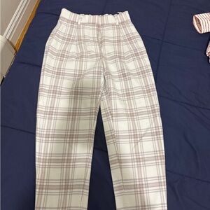 Wilfred Cream Plaid Straight-Leg Pants with Mauve Windowpane